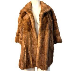 Pastel Brown Mink Stole Wrap Real Fur Coat Pockets Vtg Old Hollywood Glam